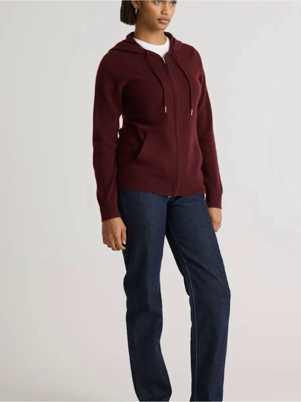 NWOT Quince 100% Mongolian Cashmere Full Zip Sweater - Small - Burgundy - Picture 3 of 10